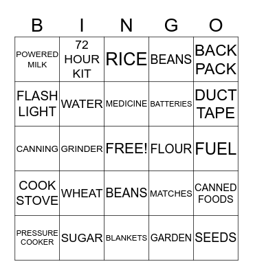 BE PREPARED Bingo Card