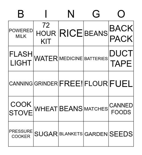 BE PREPARED Bingo Card