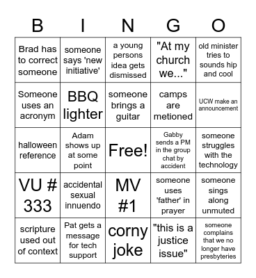 ARWRC Meeting Bingo Card