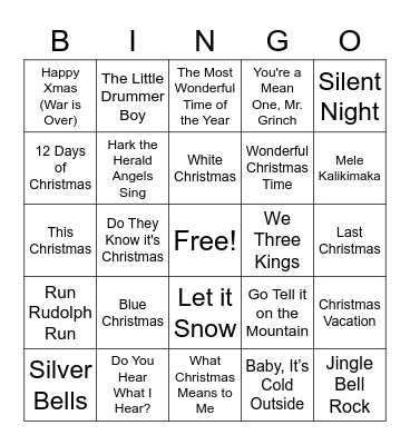 Christmas Songs Bingo Card