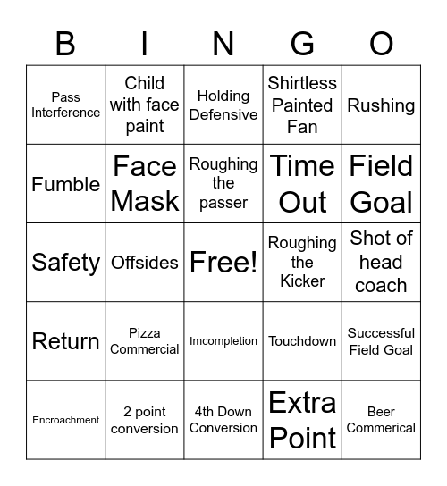 Football Bingo 3 Bingo Card