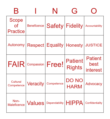 Healthcare Ethics Bingo Card