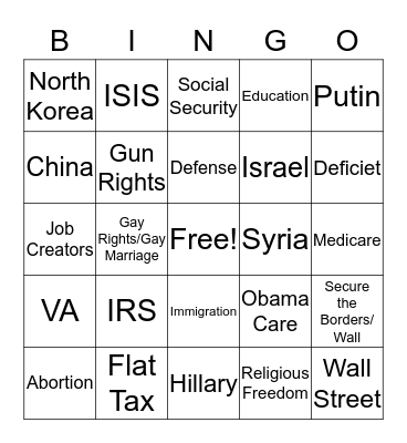 Republican Debate Bingo Card