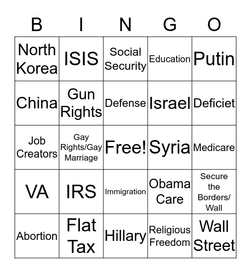 Republican Debate Bingo Card