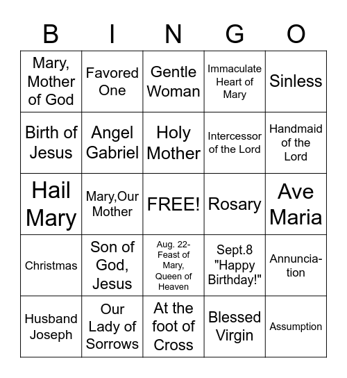 O-Mary Bingo Card