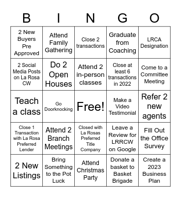 La Rosa Realty CW Properties Bingo Card