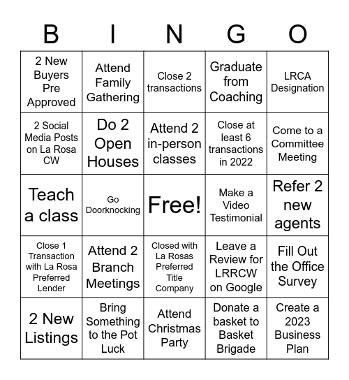 La Rosa Realty CW Properties Bingo Card