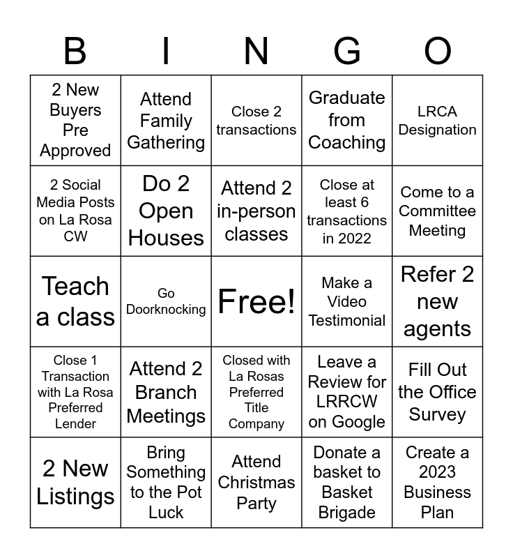 La Rosa Realty Cw Properties Bingo Card