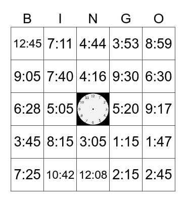 Time Bingo Card