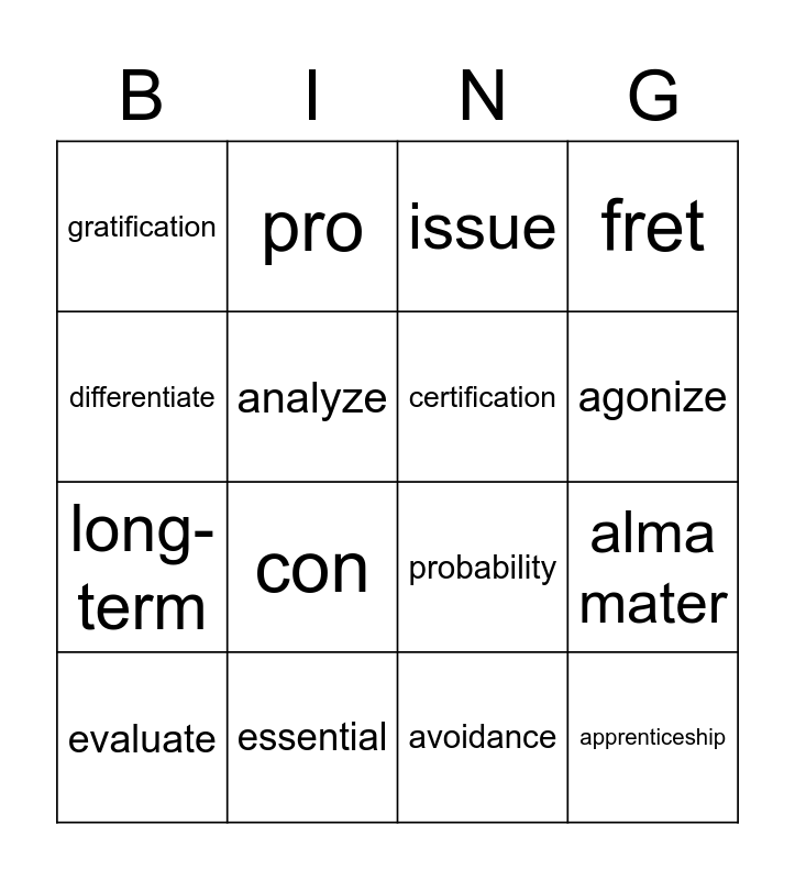 Ch. 7 Vocabulary Bingo Card