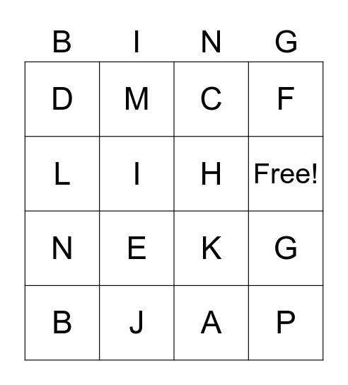 ASL 2- Letters Bingo Card