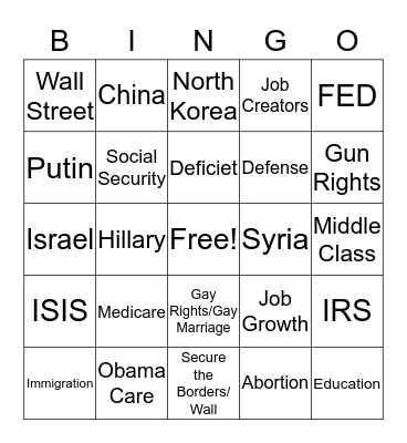 Republican Debate Bingo Card