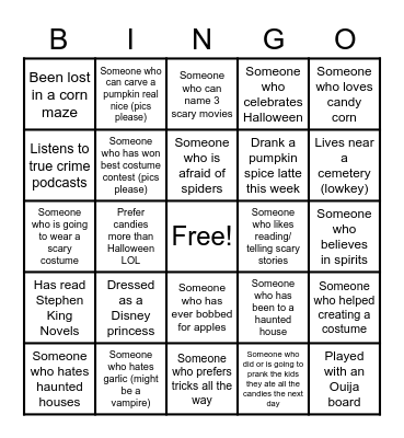 Halloween Bingo Challenge Bingo Card