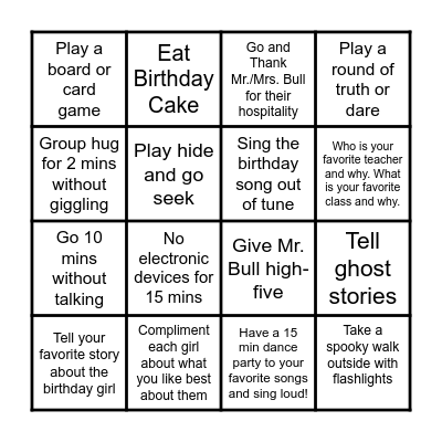 Annalees Birthday Blackout Bingo Card