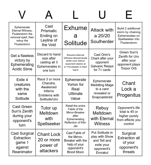 Ephemerate Bingo Card