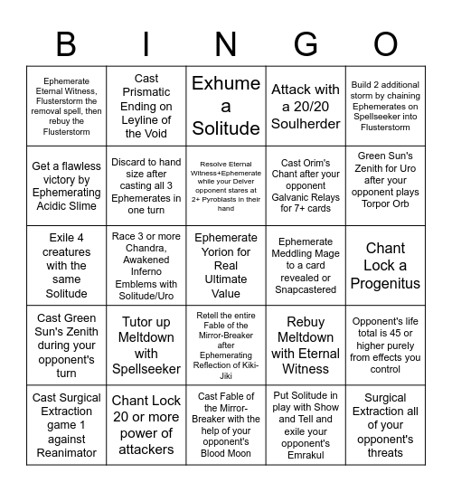 Ephemerate Bingo Card