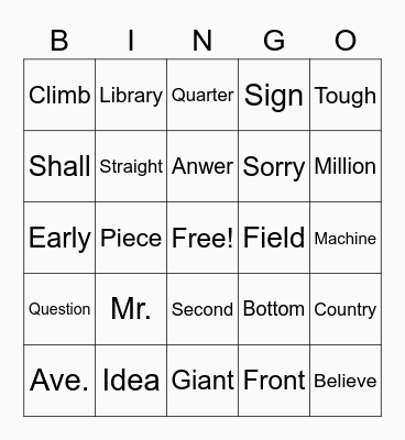 Halloween Tricky Words Bingo Card
