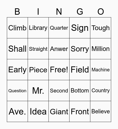 Halloween Tricky Words Bingo Card