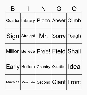 Halloween Tricky Words Bingo Card