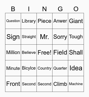 Halloween Tricky Words Bingo Card