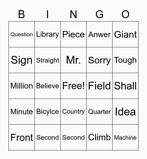 Halloween Tricky Words Bingo Card