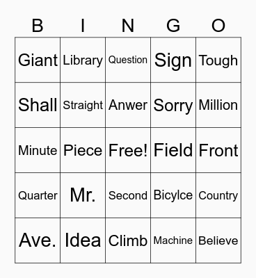 Halloween Tricky Words Bingo Card