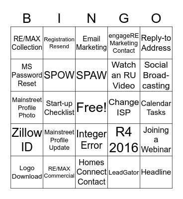 RE/MAX Call BINGO!!! Bingo Card