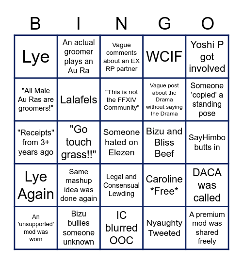 FFXIV Drama Bingo Card