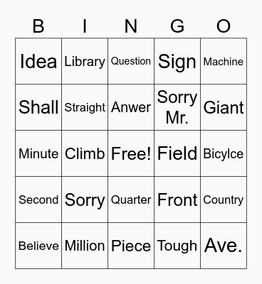 Halloween Tricky Words Bingo Card