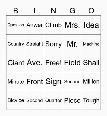Halloween Tricky Words Bingo Card