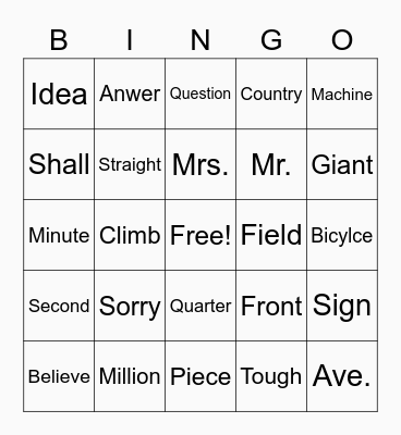 Halloween Tricky Words Bingo Card