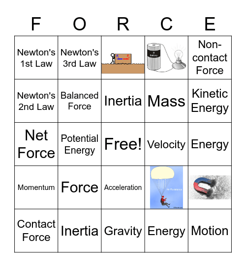 Motion and Forces  Bingo Card