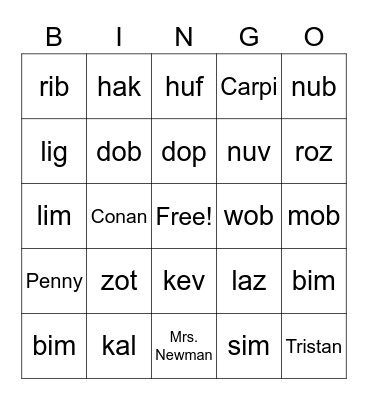 September Non-sense Words Bingo Card