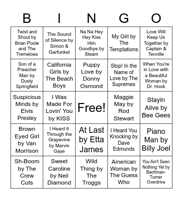 Oldies but Goodies Bingo Card
