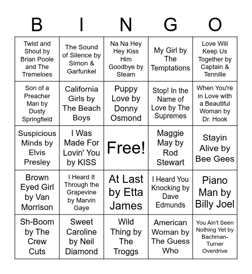 Oldies but Goodies Bingo Card