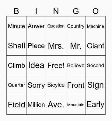 Halloween Tricky Words Bingo Card