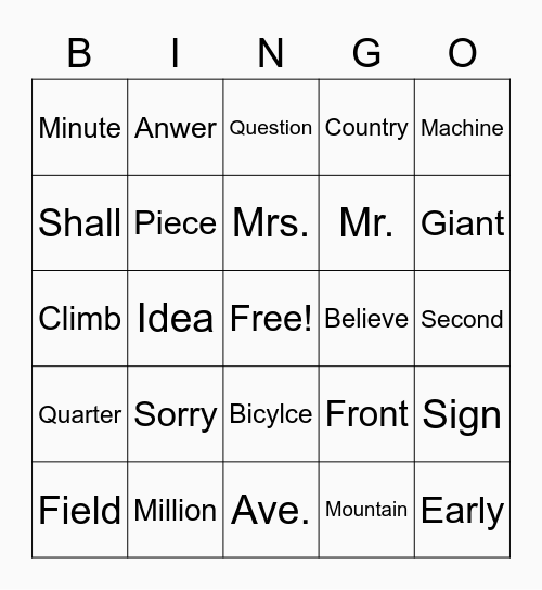Halloween Tricky Words Bingo Card