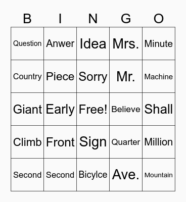 Halloween Tricky Words Bingo Card