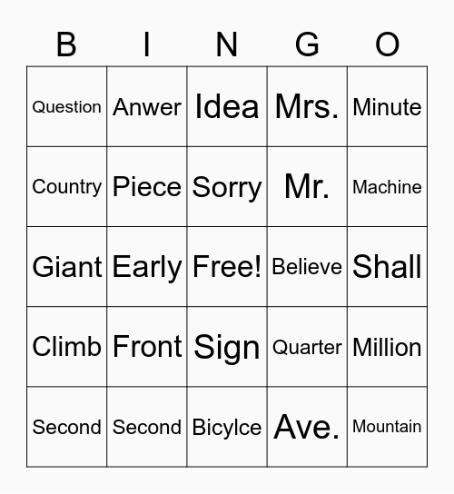 Halloween Tricky Words Bingo Card