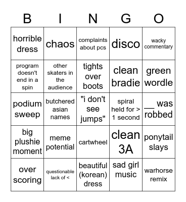 women's Skate Canada GP 2022 Bingo Card