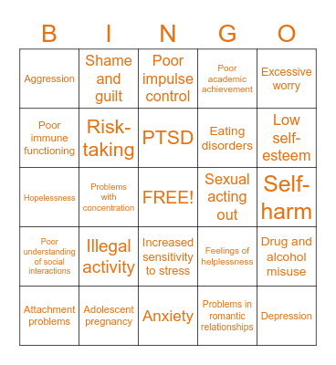 Effects of Trauma Bingo Card