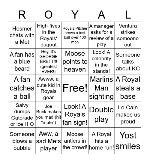 ROYALS WORLD SERIES BINGO Card