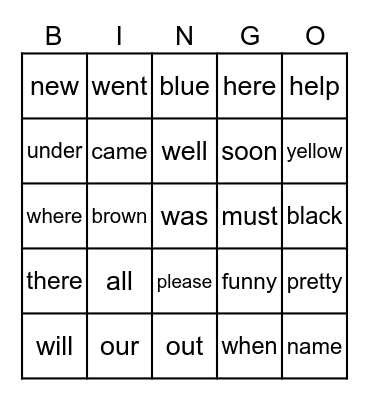 High Frequency Word Bingo-Lessons 16-20 Bingo Card