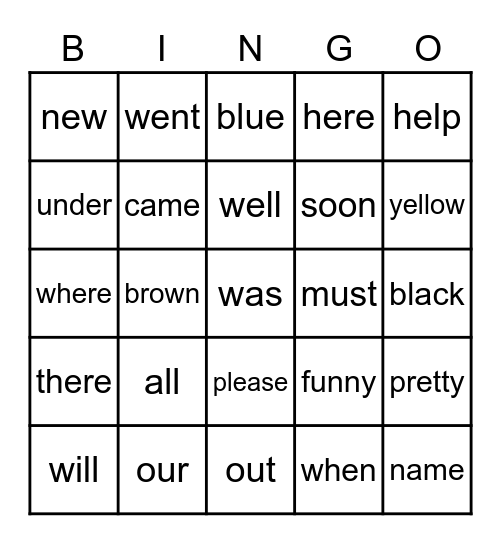 High Frequency Word Bingo-Lessons 16-20 Bingo Card