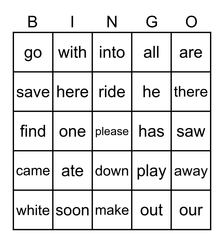 High Frequency Word Bingo-Lessons 21-25 Bingo Card