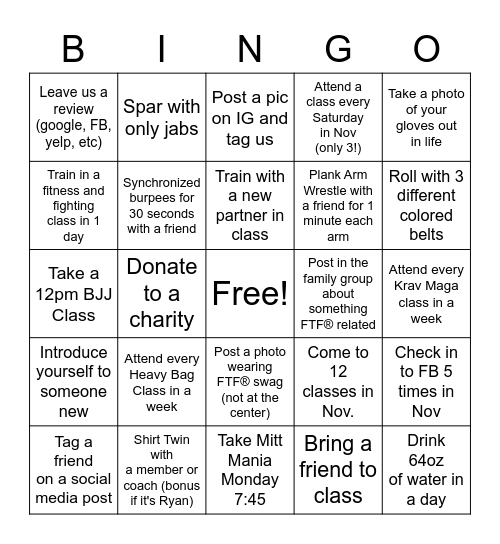 FTF® Charlotte Bingo Card