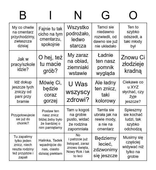 Cnentarne bingo Card