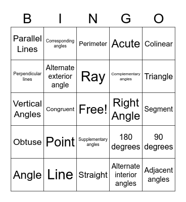 Math 8 Geometry Bingo Card