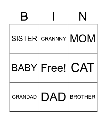 Family Bingo Card