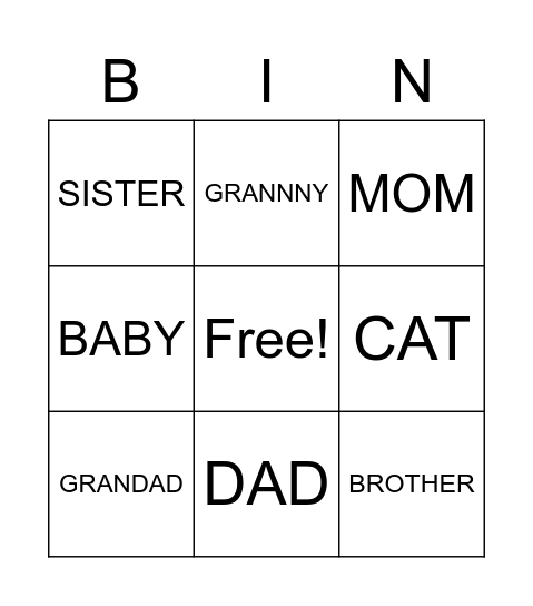 Family Bingo Card